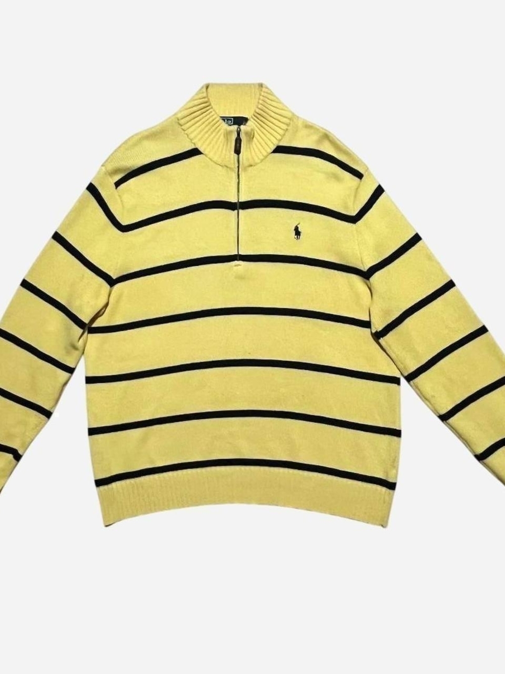 Ralph Lauren Yellow & Navy Striped Quarter-Zip Sweater